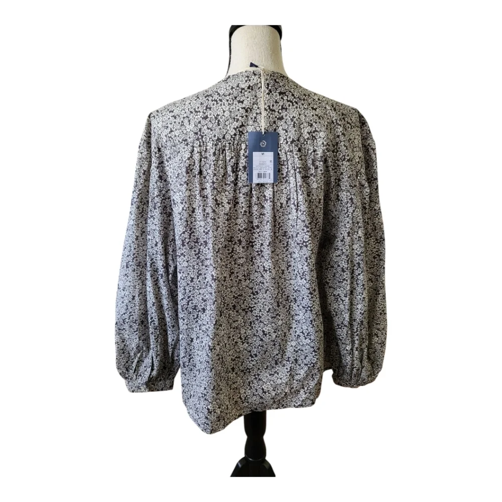 💕Black Floral Half Button Down‎ Long-Sleeve Blouse New Size M